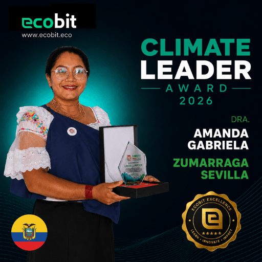 Placa del Climate Leader Award entregada a Amanda Gabriela Zumárraga Sevilla.